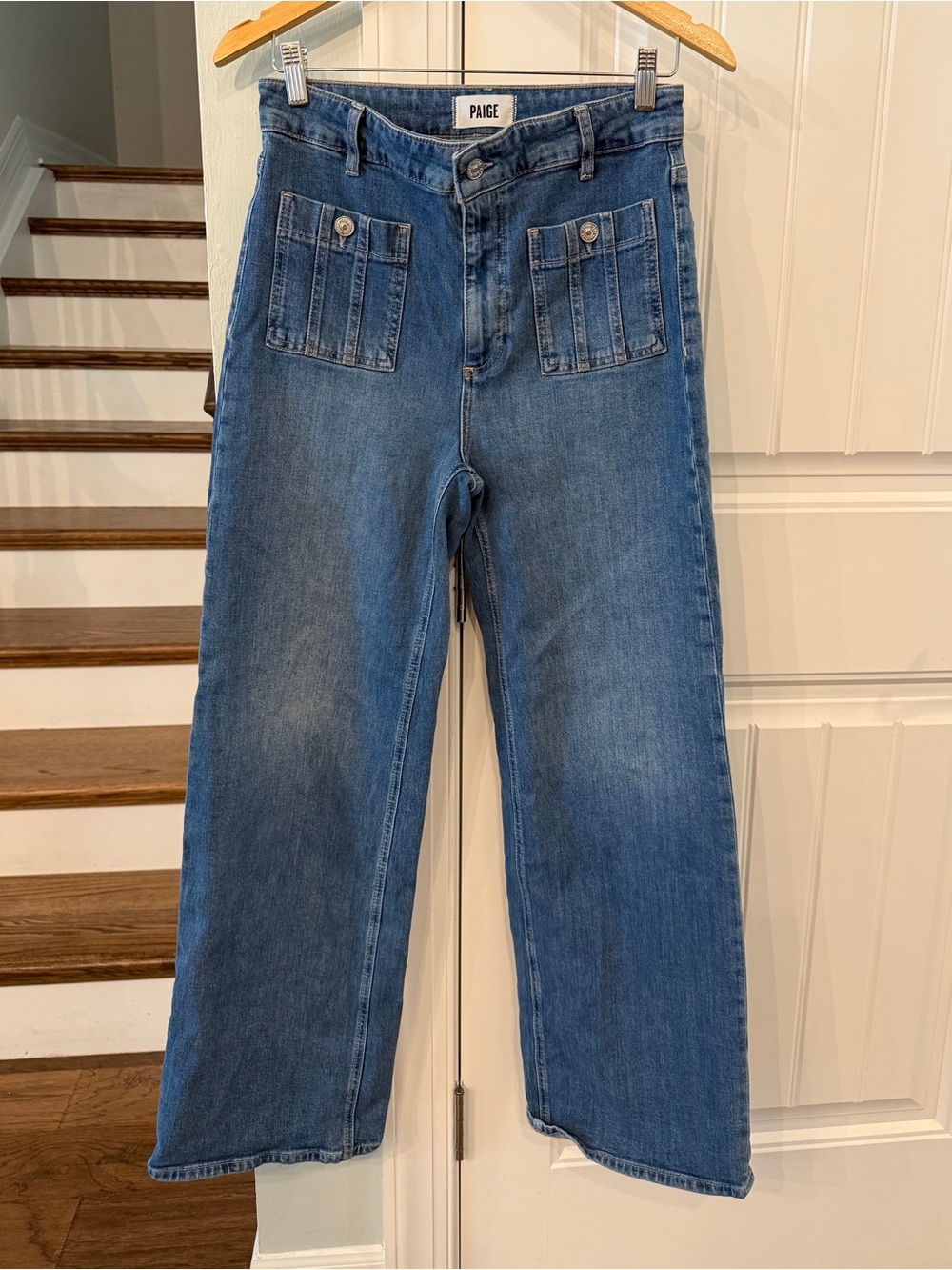 PAIGE Anessa 31” Jeans Size 29 High Rise Wide Leg Patch Pocket Denim